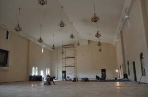 JORDAN MILES | HERALD The refractory, or cafeteria, sees finishing touches of tile work.